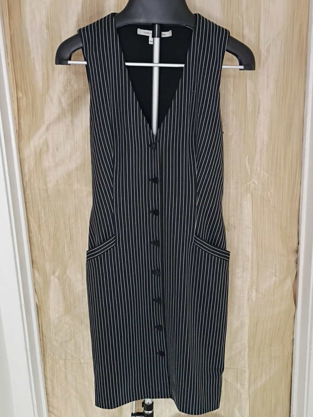 Diane Von Furstenberg Black with White Pinstripe Midi Dress